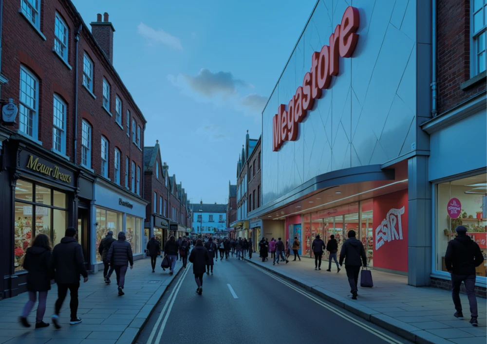 Picture of a high street in low light
