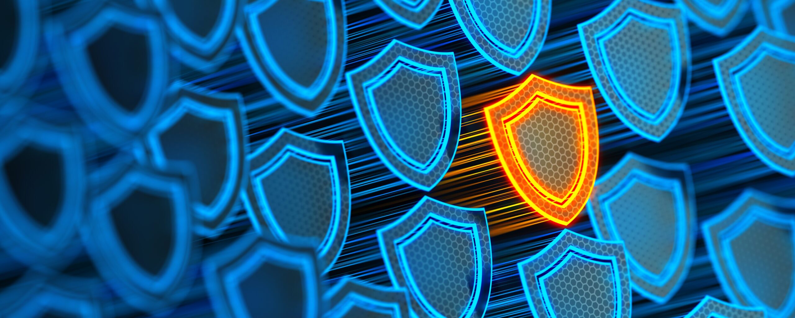 Blue shields with one yellow shield in the centre