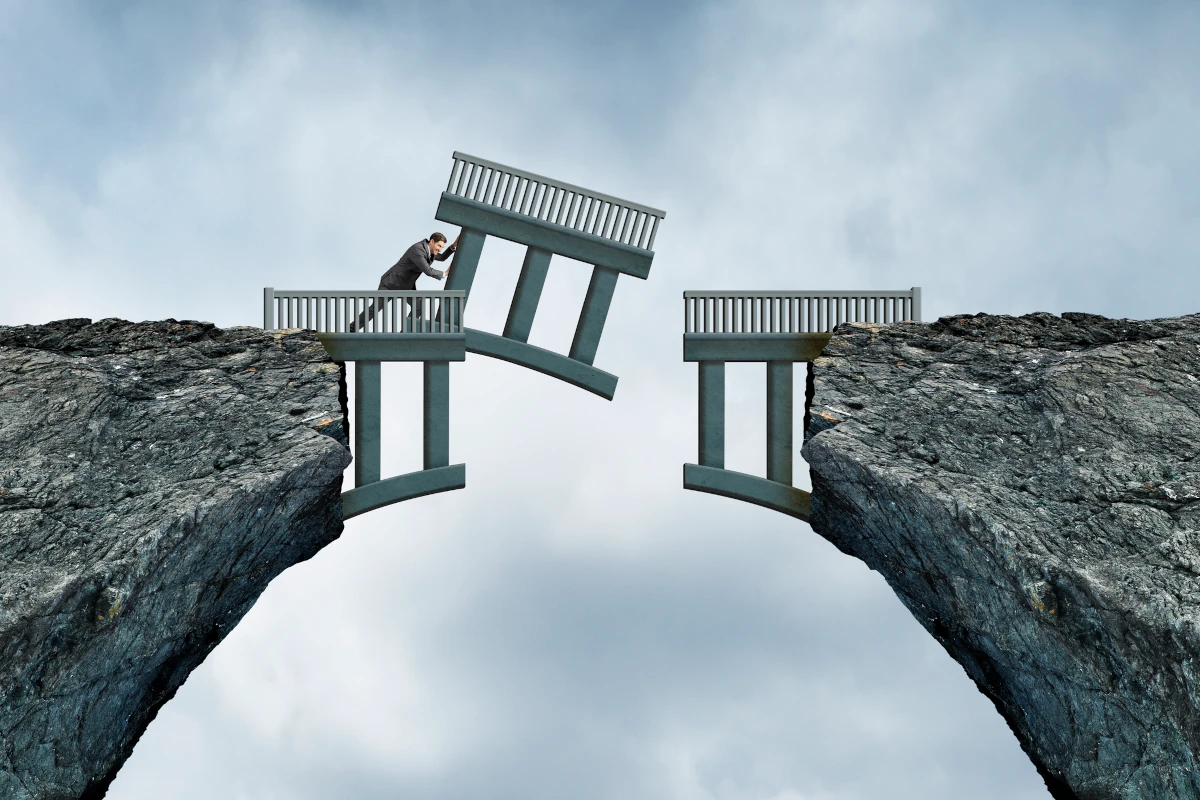 Man Pushes Missing Piece Of Bridge Into Place